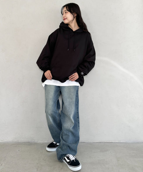 NEWTRAL(ニュートラル)/216 11.2oz Standard Emblem PO Hoodie/オーバーサイズ 裏毛 起毛なし 無地 ワッペン ワンポイント スウェット パーカー フーディー | NT2009016 | ブラック