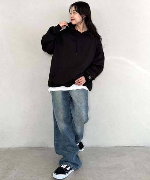 NEWTRAL(ニュートラル)/216 11.2oz Standard Emblem PO Hoodie/オーバーサイズ 裏毛 起毛なし 無地 ワッペン ワンポイント スウェット パーカー フーディー | NT2009016 | ブラック