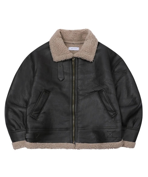 MUCENT(ムセント)/ワッペン ムートン ボア ジャケット ブルゾン/CHIVE LEATHER WAPEN MUSTANG JACKET | AT2254060 | ブラウン