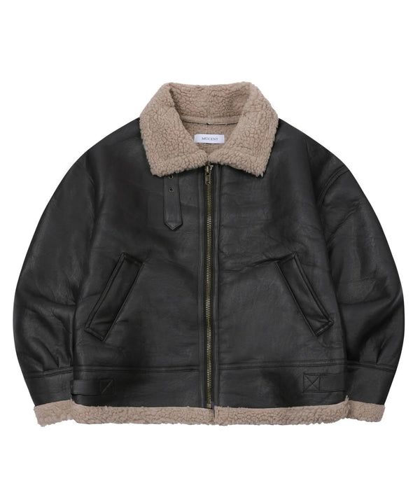 MUCENT(ムセント)/ワッペン ムートン ボア ジャケット ブルゾン/CHIVE LEATHER WAPEN MUSTANG JACKET | AT2254060 | ブラウン