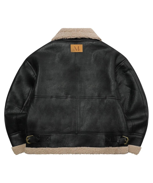 MUCENT(ムセント)/ワッペン ムートン ボア ジャケット ブルゾン/CHIVE LEATHER WAPEN MUSTANG JACKET | AT2254060 | ブラック