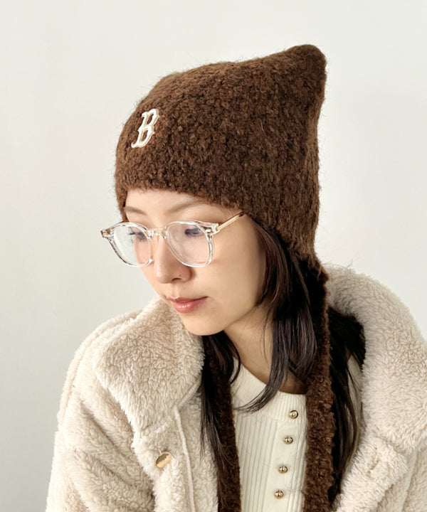 MLB KOREA(エムエルビーコリア)/猫耳 ねこ耳ビーニー 耳付き ロゴパッチ ワッペン ビーニー ニット帽 フラップニットキャップ/Miyaong Earflap Beanie | AT5254071 | ブラウン