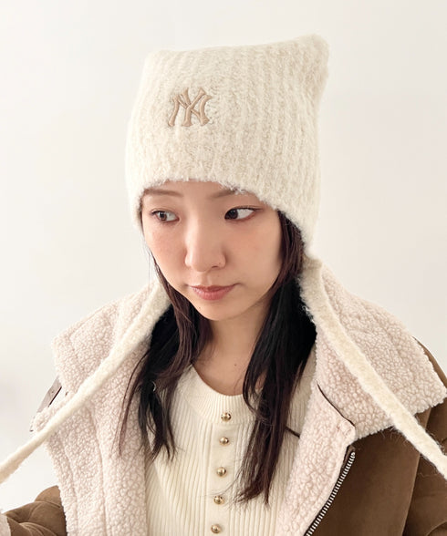 MLB KOREA(エムエルビーコリア)/猫耳 ねこ耳ビーニー 耳付き ロゴパッチ ワッペン ビーニー ニット帽 フラップニットキャップ/Miyaong Earflap Beanie | AT5254071 | クリーム