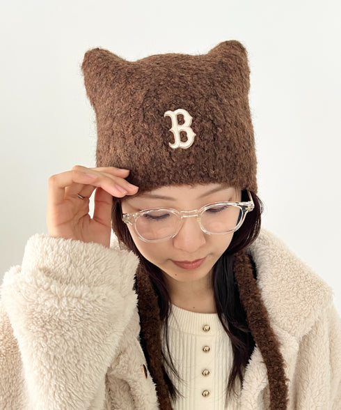 MLB KOREA(エムエルビーコリア)/猫耳 ねこ耳ビーニー 耳付き ロゴパッチ ワッペン ビーニー ニット帽 フラップニットキャップ/Miyaong Earflap Beanie | AT5254071 | ブラウン