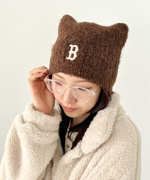 MLB KOREA(エムエルビーコリア)/猫耳 ねこ耳ビーニー 耳付き ロゴパッチ ワッペン ビーニー ニット帽 フラップニットキャップ/Miyaong Earflap Beanie | AT5254071 | ブラウン