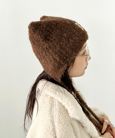 MLB KOREA(エムエルビーコリア)/猫耳 ねこ耳ビーニー 耳付き ロゴパッチ ワッペン ビーニー ニット帽 フラップニットキャップ/Miyaong Earflap Beanie | AT5254071 | ブラウン