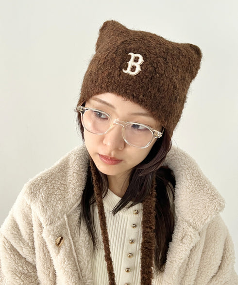 MLB KOREA(エムエルビーコリア)/猫耳 ねこ耳ビーニー 耳付き ロゴパッチ ワッペン ビーニー ニット帽 フラップニットキャップ/Miyaong Earflap Beanie | AT5254071 | ブラウン