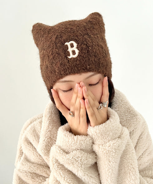 MLB KOREA(エムエルビーコリア)/猫耳 ねこ耳ビーニー 耳付き ロゴパッチ ワッペン ビーニー ニット帽 フラップニットキャップ/Miyaong Earflap Beanie | AT5254071 | ブラウン