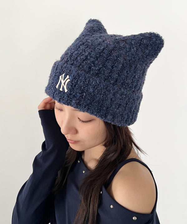 MLB KOREA(エムエルビーコリア)/猫耳 ねこ耳ビーニー 耳付き ロゴパッチ ワッペン ビーニー ニット帽/Plush Miyaong Beanie | AT5254072 | ネイビー