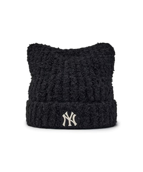 MLB KOREA(エムエルビーコリア)/猫耳 ねこ耳ビーニー 耳付き ロゴパッチ ワッペン ビーニー ニット帽/Plush Miyaong Beanie | AT5254072 | ブラック