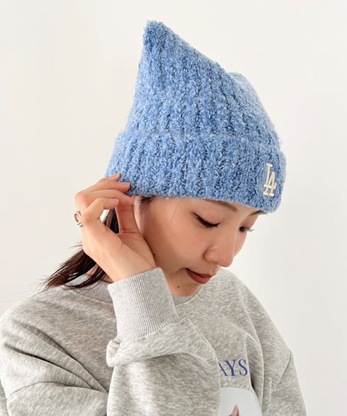 MLB KOREA(エムエルビーコリア)/猫耳 ねこ耳ビーニー 耳付き ロゴパッチ ワッペン ビーニー ニット帽/Plush Miyaong Beanie | AT5254072 | ブルー