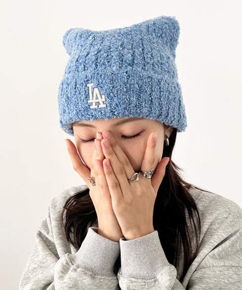 MLB KOREA(エムエルビーコリア)/猫耳 ねこ耳ビーニー 耳付き ロゴパッチ ワッペン ビーニー ニット帽/Plush Miyaong Beanie | AT5254072 | ブルー