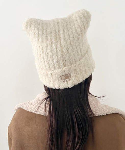 MLB KOREA(エムエルビーコリア)/猫耳 ねこ耳ビーニー 耳付き ロゴパッチ ワッペン ビーニー ニット帽/Plush Miyaong Beanie | AT5254072 | クリーム