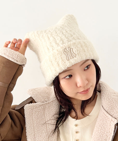 MLB KOREA(エムエルビーコリア)/猫耳 ねこ耳ビーニー 耳付き ロゴパッチ ワッペン ビーニー ニット帽/Plush Miyaong Beanie | AT5254072 | クリーム
