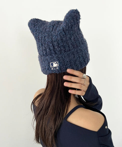 MLB KOREA(エムエルビーコリア)/猫耳 ねこ耳ビーニー 耳付き ロゴパッチ ワッペン ビーニー ニット帽/Plush Miyaong Beanie | AT5254072 | ネイビー
