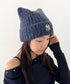 MLB KOREA(エムエルビーコリア)/猫耳 ねこ耳ビーニー 耳付き ロゴパッチ ワッペン ビーニー ニット帽/Plush Miyaong Beanie | AT5254072 | ネイビー