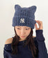 MLB KOREA(エムエルビーコリア)/猫耳 ねこ耳ビーニー 耳付き ロゴパッチ ワッペン ビーニー ニット帽/Plush Miyaong Beanie | AT5254072 | ネイビー