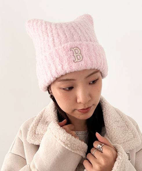 MLB KOREA(エムエルビーコリア)/猫耳 ねこ耳ビーニー 耳付き ロゴパッチ ワッペン ビーニー ニット帽/Plush Miyaong Beanie | AT5254072 | ピンク