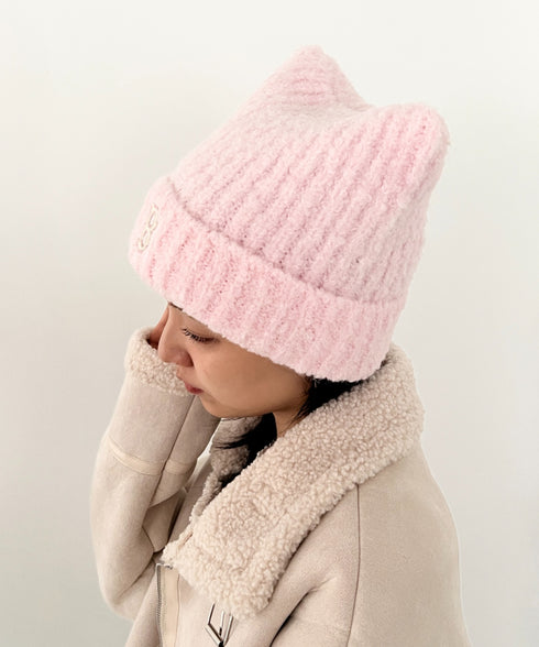 MLB KOREA(エムエルビーコリア)/猫耳 ねこ耳ビーニー 耳付き ロゴパッチ ワッペン ビーニー ニット帽/Plush Miyaong Beanie | AT5254072 | ピンク