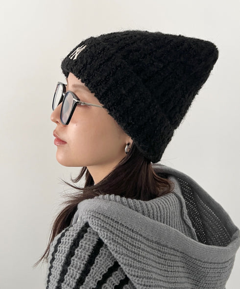 MLB KOREA(エムエルビーコリア)/猫耳 ねこ耳ビーニー 耳付き ロゴパッチ ワッペン ビーニー ニット帽/Plush Miyaong Beanie | AT5254072 | ブラック