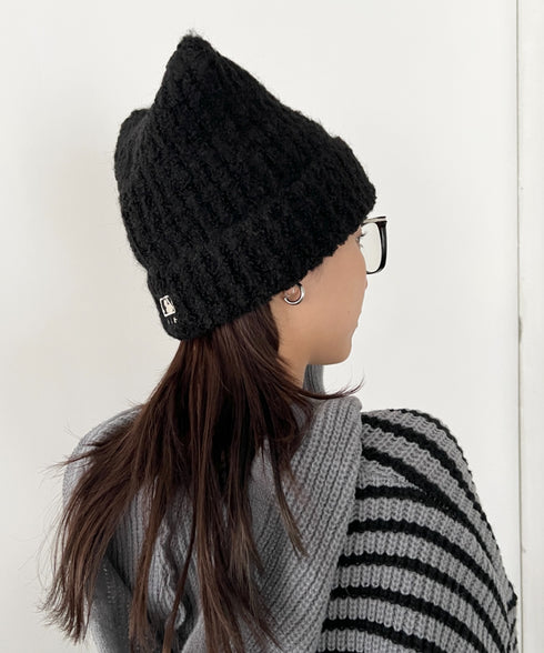 MLB KOREA(エムエルビーコリア)/猫耳 ねこ耳ビーニー 耳付き ロゴパッチ ワッペン ビーニー ニット帽/Plush Miyaong Beanie | AT5254072 | ブラック