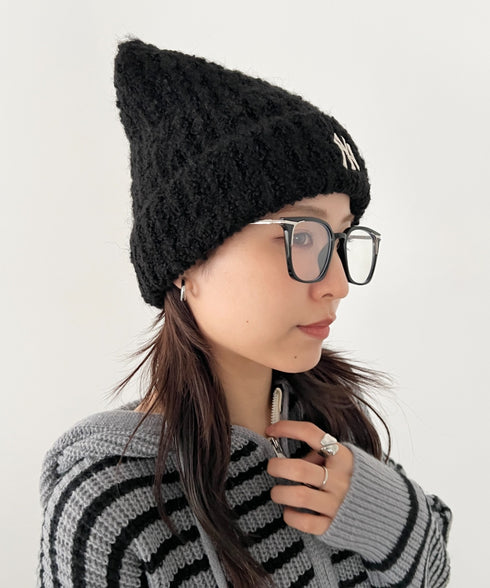 MLB KOREA(エムエルビーコリア)/猫耳 ねこ耳ビーニー 耳付き ロゴパッチ ワッペン ビーニー ニット帽/Plush Miyaong Beanie | AT5254072 | ブラック