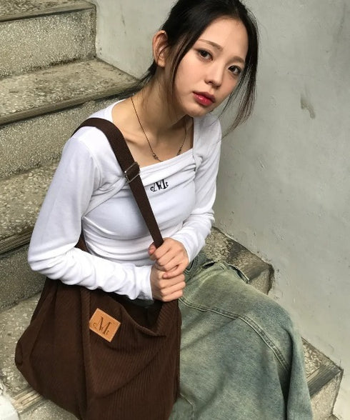 MUCENT(ムセント)/軽量 大容量 コーデュロイ クロス メッセンジャー ショルダーバッグ/SOFT CORDUROY CROSS BAG | AT1254079 | ダークブラウン