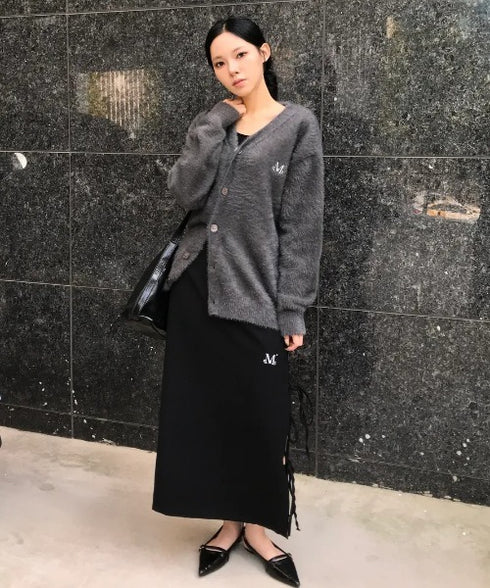 MUCENT(ムセント)/Vネック アンゴラ オーバーサイズ シャギー ニット カーディガン/POWDERY V-NECK ANGORA KNIT CARDIGAN | AT2254081 | チャコールグレー