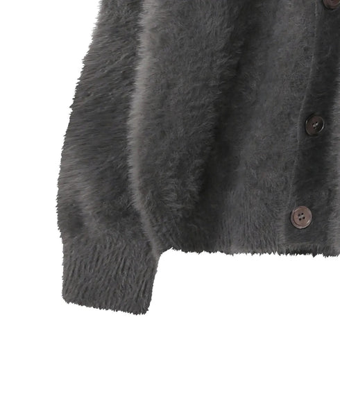 MUCENT(ムセント)/Vネック アンゴラ オーバーサイズ シャギー ニット カーディガン/POWDERY V-NECK ANGORA KNIT CARDIGAN | AT2254081 | チャコールグレー