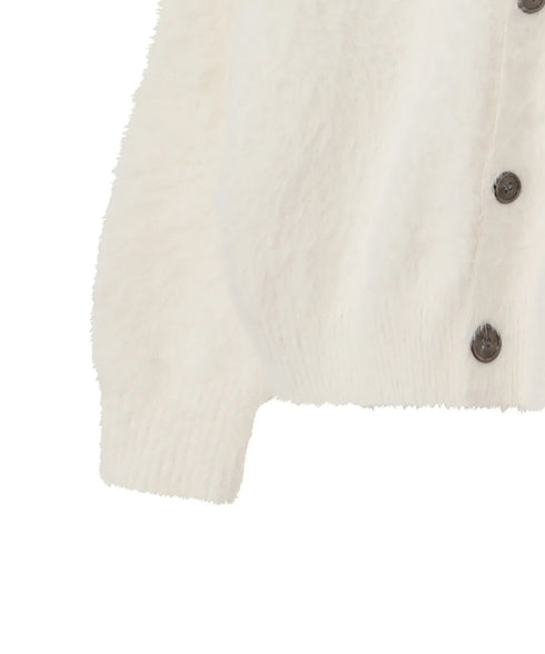 MUCENT(ムセント)/Vネック アンゴラ オーバーサイズ シャギー ニット カーディガン/POWDERY V-NECK ANGORA KNIT CARDIGAN | AT2254081 | アイボリー