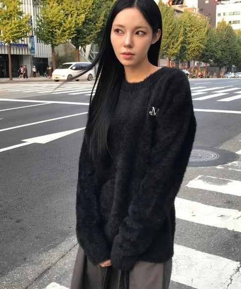 MUCENT(ムセント)/アンゴラ オーバーサイズ シャギー ニット/NEUSS ANGORA LOOSE-FIT KNIT | AT2254084 | ブラック