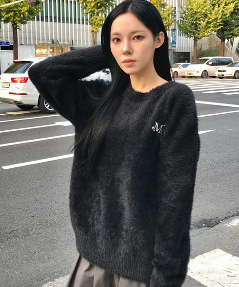 MUCENT(ムセント)/アンゴラ オーバーサイズ シャギー ニット/NEUSS ANGORA LOOSE-FIT KNIT | AT2254084 | ブラック
