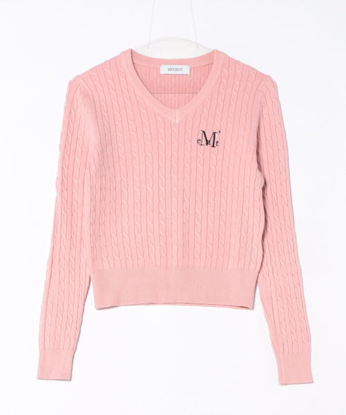 MUCENT(ムセント)/Vネック クロップ ケーブル ニット/PRIMROSE V-NECK CROP KNIT | AT2254085 | ピンク