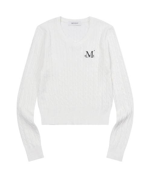 MUCENT(ムセント)/Vネック クロップ ケーブル ニット/PRIMROSE V-NECK CROP KNIT | AT2254085 | ホワイト