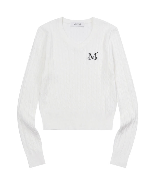 MUCENT(ムセント)/Vネック クロップ ケーブル ニット/PRIMROSE V-NECK CROP KNIT | AT2254085 | ホワイト