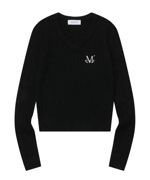 MUCENT(ムセント)/Vネック クロップ ケーブル ニット/PRIMROSE V-NECK CROP KNIT | AT2254085 | ブラック