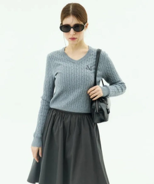 MUCENT(ムセント)/Vネック クロップ ケーブル ニット/PRIMROSE V-NECK CROP KNIT | AT2254085 | グレー