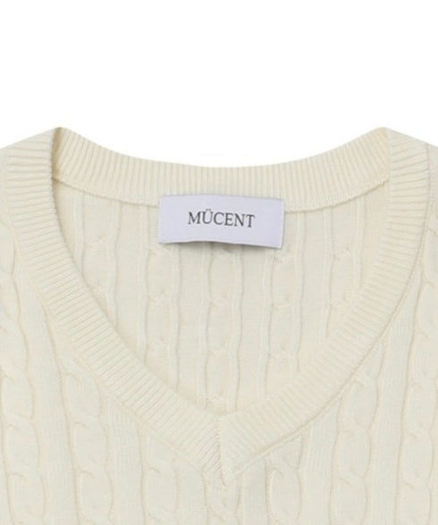 MUCENT(ムセント)/Vネック クロップ ケーブル ニット/PRIMROSE V-NECK CROP KNIT | AT2254085 | アイボリー