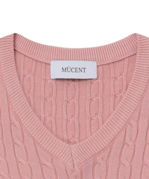 MUCENT(ムセント)/Vネック クロップ ケーブル ニット/PRIMROSE V-NECK CROP KNIT | AT2254085 | ピンク