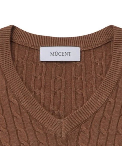 MUCENT(ムセント)/Vネック クロップ ケーブル ニット/PRIMROSE V-NECK CROP KNIT | AT2254085 | ブラウン