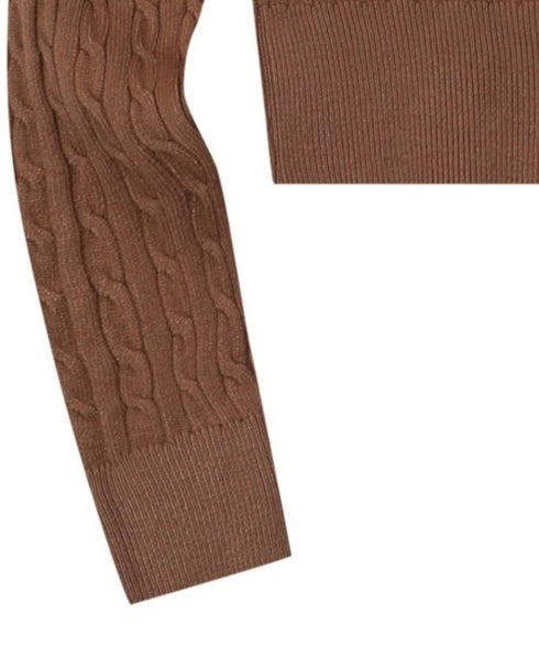 MUCENT(ムセント)/Vネック クロップ ケーブル ニット/PRIMROSE V-NECK CROP KNIT | AT2254085 | ブラウン