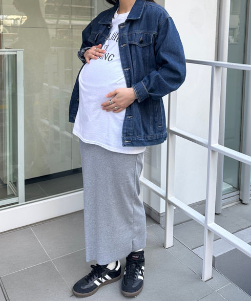【マタニティ】4色展開 セルフカット リブタイトロングスカート アイラインスカート ウエストゴムスカート | MD2254009 | ライトグレー