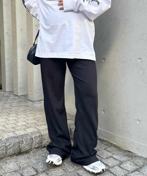 【マタニティ】裾セルフカット可能◎ リブストレートパンツ 楽々パンツ ウエストゴムパンツ | MD2254010 | ブラック