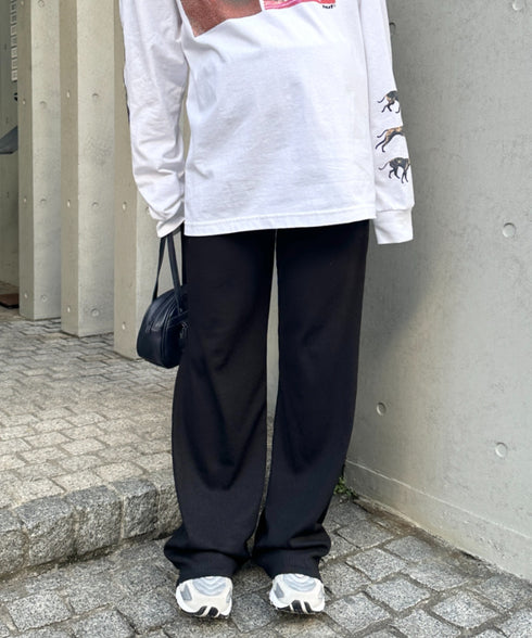 【マタニティ】裾セルフカット可能◎ リブストレートパンツ 楽々パンツ ウエストゴムパンツ | MD2254010 | ブラック