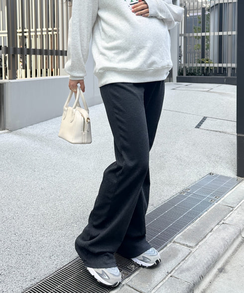 【マタニティ】裾セルフカット可能◎ リブストレートパンツ 楽々パンツ ウエストゴムパンツ | MD2254010 | チャコールグレー