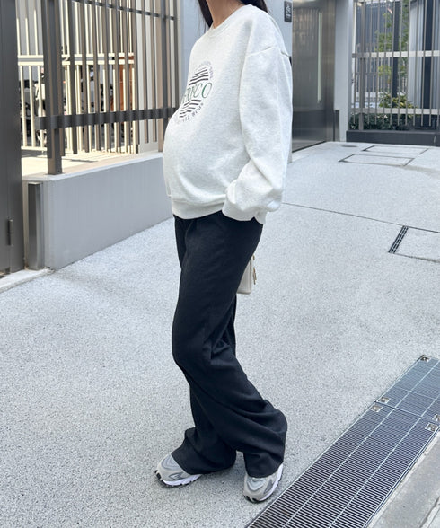 【マタニティ】裾セルフカット可能◎ リブストレートパンツ 楽々パンツ ウエストゴムパンツ | MD2254010 | チャコールグレー
