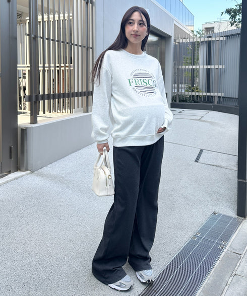 【マタニティ】裾セルフカット可能◎ リブストレートパンツ 楽々パンツ ウエストゴムパンツ | MD2254010 | チャコールグレー