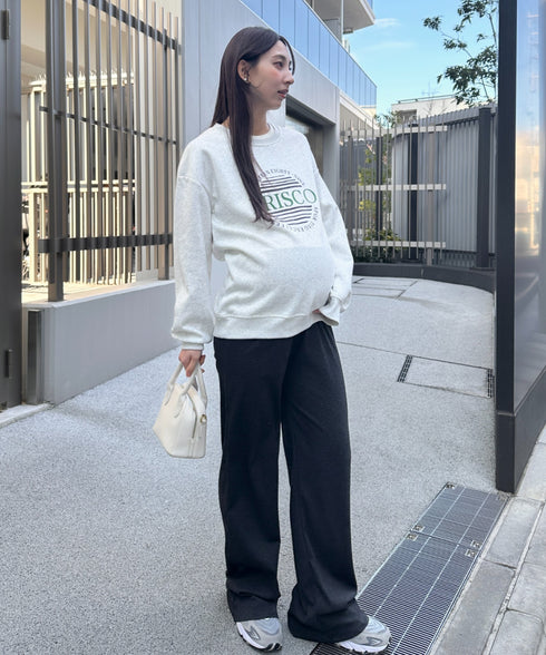 【マタニティ】裾セルフカット可能◎ リブストレートパンツ 楽々パンツ ウエストゴムパンツ | MD2254010 | チャコールグレー