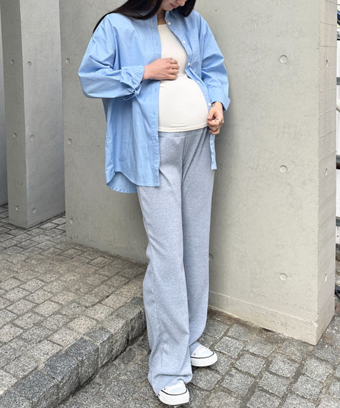 【マタニティ】裾セルフカット可能◎ リブストレートパンツ 楽々パンツ ウエストゴムパンツ | MD2254010 | ライトグレー