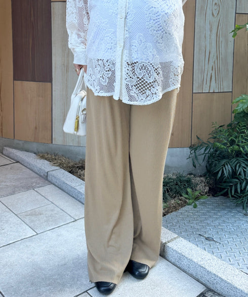 【マタニティ】裾セルフカット可能◎ リブストレートパンツ 楽々パンツ ウエストゴムパンツ | MD2254010 | ベージュ